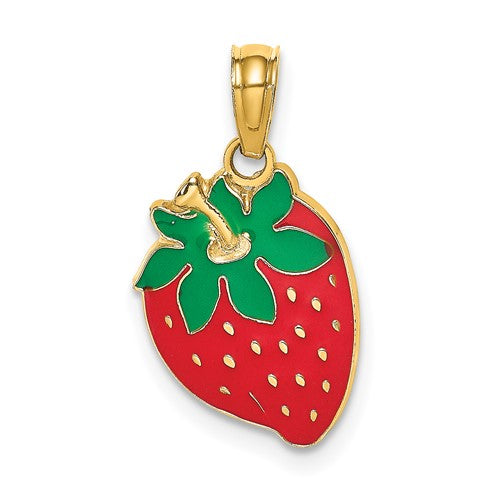 14k-w-enamel-strawberry-with-leaf-charm-SolomonJeweler-Wichita-KS-CustomJewelry