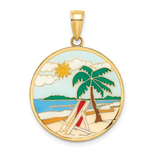 14k-enamel-beach-scene-on-round-disc-charm-SolomonJeweler-Wichita-KS-CustomJewelry