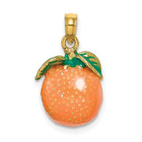 14k-w-enamel-3-d-orange-with-stem-and-leaf-charm-SolomonJeweler-Wichita-KS-CustomJewelry