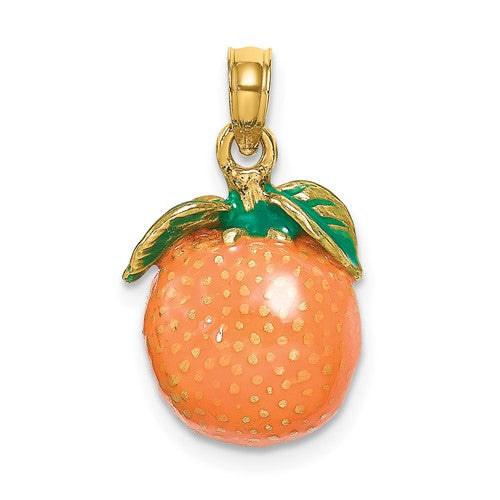 14k-w-enamel-3-d-orange-with-stem-and-leaf-charm-SolomonJeweler-Wichita-KS-CustomJewelry