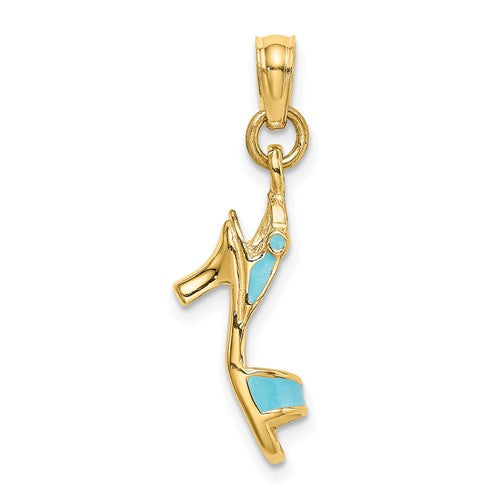 14k-3-d-aqua-enamel-open-toe-high-heel-charm-SolomonJeweler-Wichita-KS-CustomJewelry