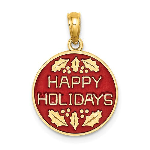 14k-w-enamel-happy-holidays-w-holly-on-round-disc-charm-SolomonJeweler-Wichita-KS-CustomJewelry