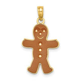 14K gold enameled gingerbread man charm, detailed 3-D design, perfect for jewelry pendants and charms from Solomon Jewelers.