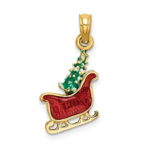 14k-3-d-enamel-sleigh-w-christmas-tree-charm-SolomonJeweler-Wichita-KS-CustomJewelry