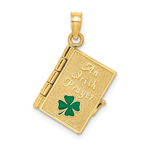 14k-3-d-moveable-enameled-an-irish-prayer-book-w-clover-charm-SolomonJeweler-Wichita-KS-CustomJewelry