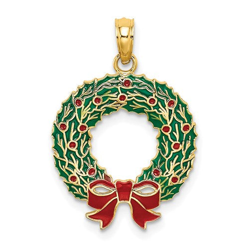 14k-enamel-christmas-wreath-charm-SolomonJeweler-Wichita-KS-CustomJewelry