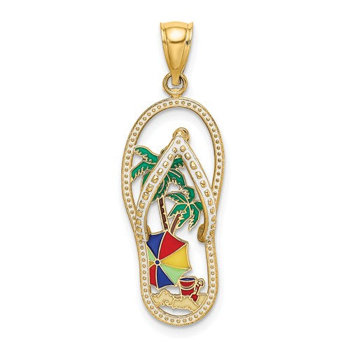 14k-enamel-palm-tree-beach-scene-flip-flop-charm-SolomonJeweler-Wichita-KS-CustomJewelry