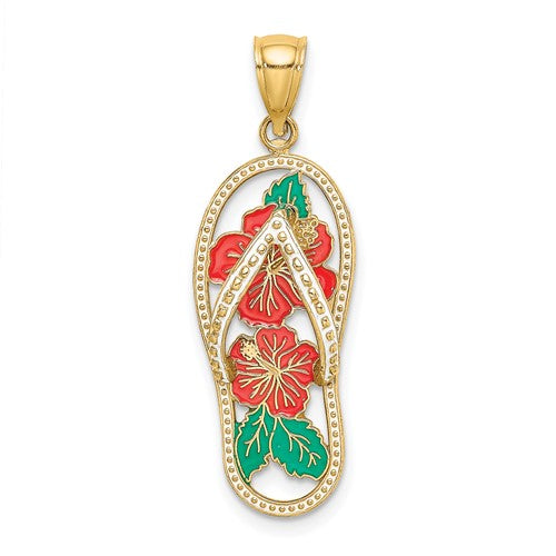 14k-enamel-red-hibiscus-flower-flip-flop-charm-SolomonJeweler-Wichita-KS-CustomJewelry
