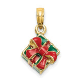 14k-3-d-w-enamel-green-gift-box-w-red-bow-charm-SolomonJeweler-Wichita-KS-CustomJewelry