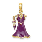 14k-3-d-moveable-enamel-purple-dress-w-shoe-charm-SolomonJeweler-Wichita-KS-CustomJewelry