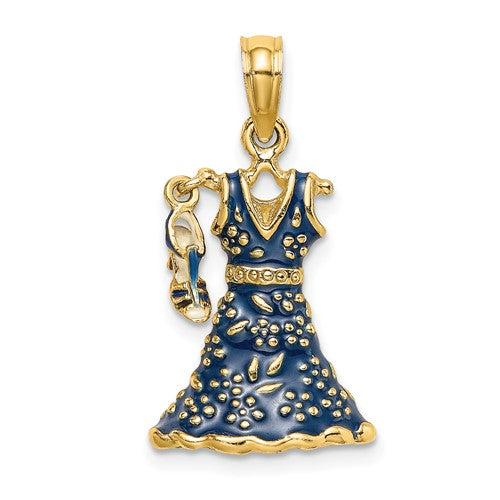 14k-3-d-moveable-enamel-blue-floral-dress-w-shoe-charm-SolomonJeweler-Wichita-KS-CustomJewelry