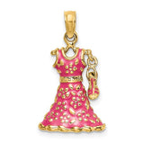 14k-3-d-moveable-enamel-pink-floral-dress-w-shoe-charm-SolomonJeweler-Wichita-KS-CustomJewelry