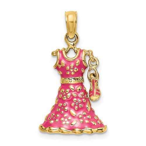 14k-3-d-moveable-enamel-pink-floral-dress-w-shoe-charm-SolomonJeweler-Wichita-KS-CustomJewelry
