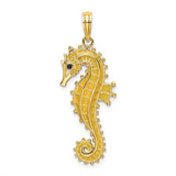 14K gold 3D enamel seahorse charm pendant, detailed marine design, perfect for jewelry accessories.