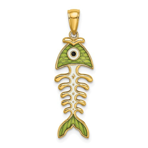 14k-3d-green-enamel-fish-bone-charm-SolomonJeweler-Wichita-KS-CustomJewelry