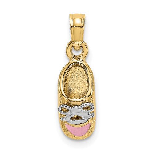 14k-rhodium-3-d-pink-enamel-baby-shoe-charm-SolomonJeweler-Wichita-KS-CustomJewelry