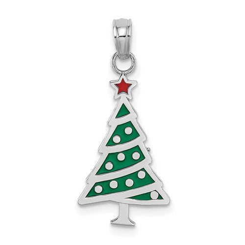 14k-white-gold-enamel-green-christmas-tree-w-red-star-charm-SolomonJeweler-Wichita-KS-CustomJewelry