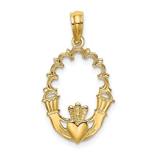 14k-engraved-claddagh-in-oval-w-lace-trim-charm-SolomonJeweler-Wichita-KS-CustomJewelry