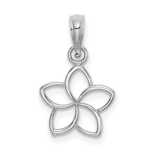 14K white gold cut-out flower charm pendant featuring intricate floral design, perfect for jewelry and necklace accessories.