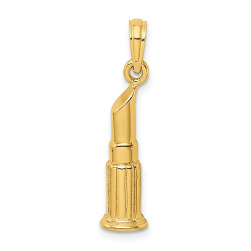 14K gold lipstick tube charm from Solomon Jewelers, polished 2-D pendant for jewelry or accessories.