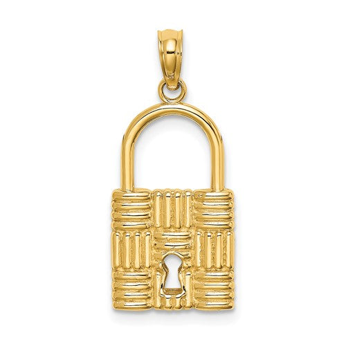 14k-3-d-padlock-w-key-hole-charm-SolomonJeweler-Wichita-KS-CustomJewelry