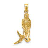 14K gold 3D mermaid charm pendant featuring intricate detailing, ideal for jewelry and charm collection.