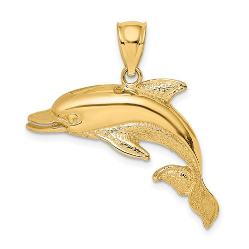 14k-polished-and-textured-open-mouth-dolphin-charm-SolomonJeweler-Wichita-KS-CustomJewelry