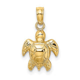 Gold 14K textured mini sea turtle charm pendant, detailed ocean-inspired jewelry from Solomon Jewelers.