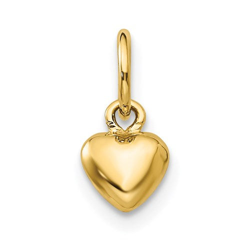 14K gold 3D puffed heart charm pendant with polished finish, perfect for necklaces or bracelets.
