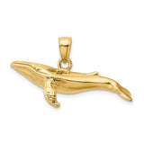 14K gold whale charm with textured 3-D humpback design, perfect for necklaces or bracelets, from Solomon Jewelers.