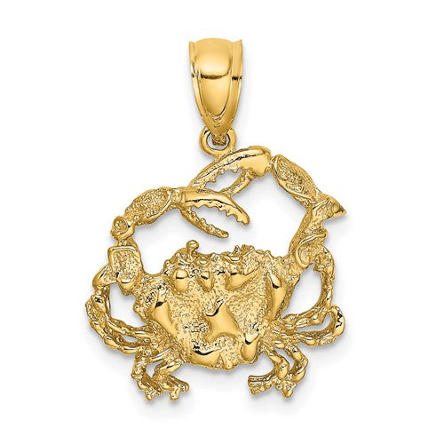 14K textured gold crab charm pendant, jewelry accessory with detailed design, from Solomon Jewelers.