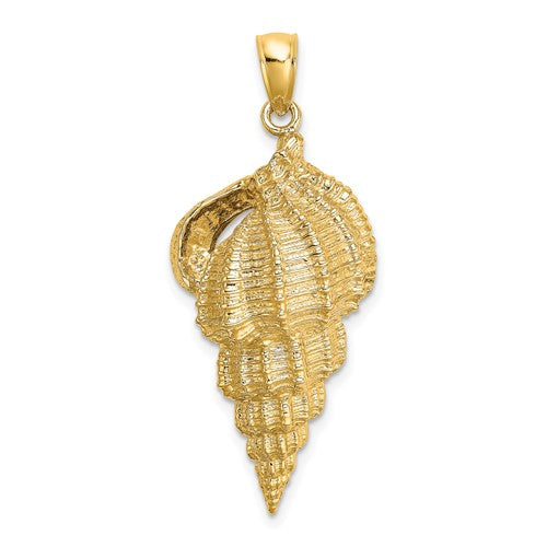 14K gold Wentletrap shell charm pendant, handcrafted jewelry piece from Solomon Jewelers featuring intricate seashell design.