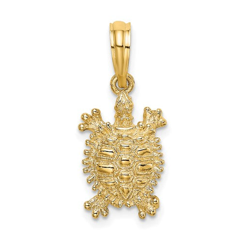 14K gold land turtle charm pendant from Solomon Jewelers, featuring intricate turtle design for jewelry accessories.