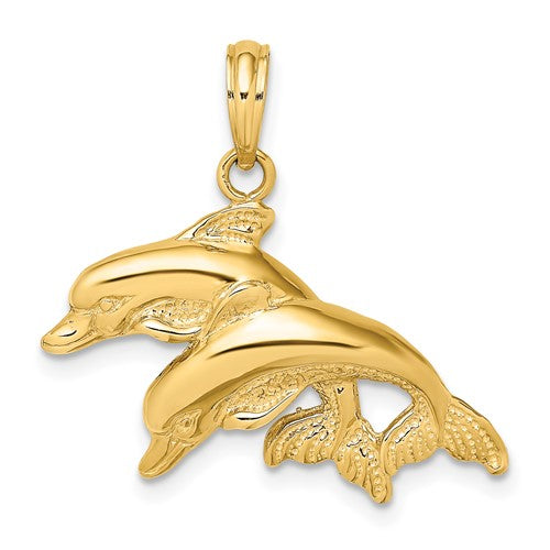 14k-2-d-polished-and-textured-double-dolphins-charm-SolomonJeweler-Wichita-KS-CustomJewelry