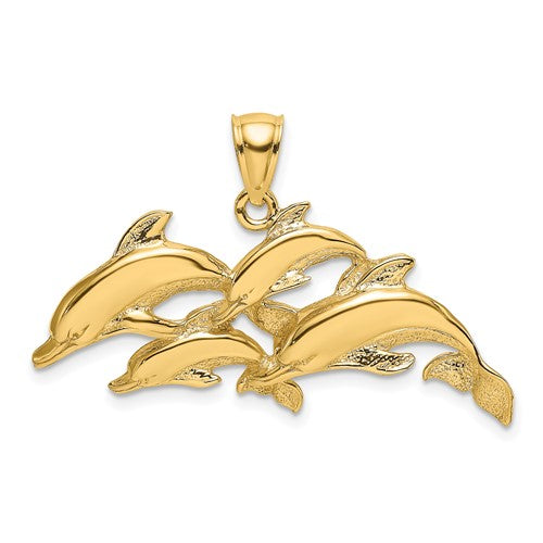 14k-polished-four-dolphins-swimming-charm-SolomonJeweler-Wichita-KS-CustomJewelry