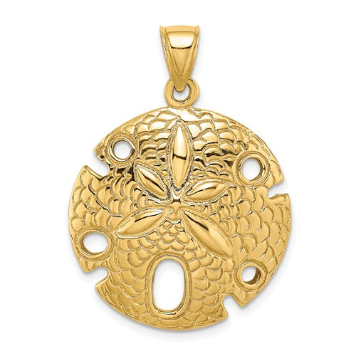 14k-polished-and-textured-large-sand-dollar-charm-SolomonJeweler-Wichita-KS-CustomJewelry