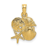 14K gold four shell cluster charm pendant with intricate detailing, designed by Solomon Jewelers for elegant jewelry collection.