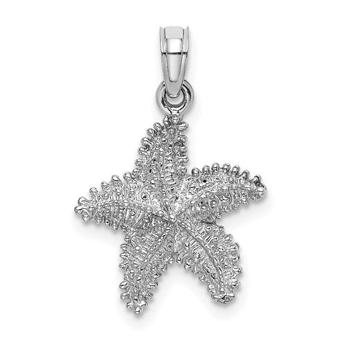 14K white gold beaded textured starfish charm pendant, crafted by Solomon Jewelers, featuring intricate marine-inspired design.