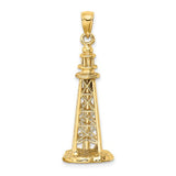 14K gold Sanibel Island lighthouse charm pendant from Solomon Jewelers, featuring detailed lighthouse design.
