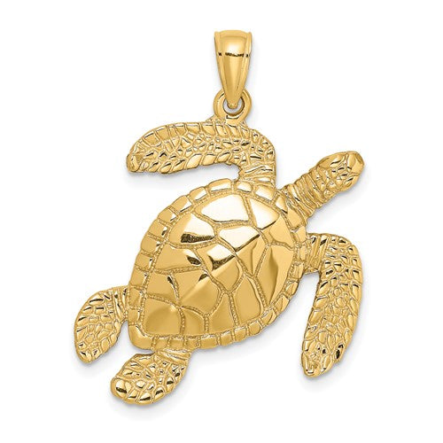 14k-large-textured-swimming-sea-turtle-charm-SolomonJeweler-Wichita-KS-CustomJewelry