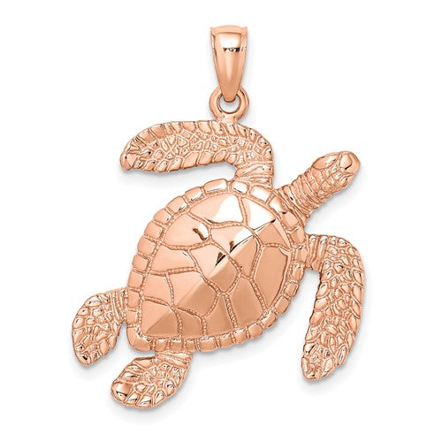 14k-rose-gold-large-textured-swimming-sea-turtle-charm-SolomonJeweler-Wichita-KS-CustomJewelry