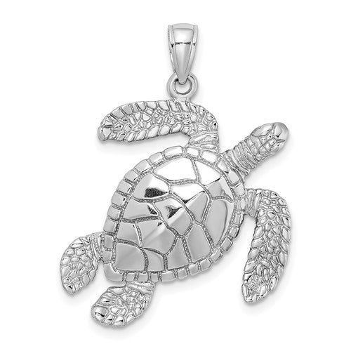 14k-white-gold-large-textured-swimming-sea-turtle-charm-SolomonJeweler-Wichita-KS-CustomJewelry