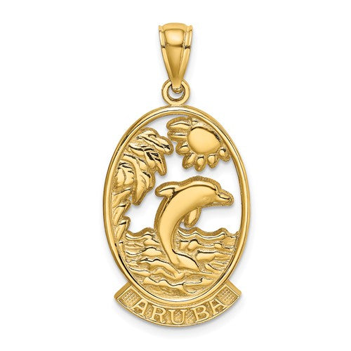 14k-aruba-w-dolphin-sunset-in-frame-charm-SolomonJeweler-Wichita-KS-CustomJewelry