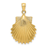 Gold scallop shell charm pendant in 14K polished gold, from Solomon Jewelers, featuring a detailed shell design.