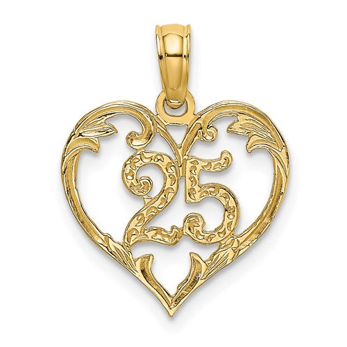 14K gold heart charm pendant, 25-inch chain, elegant jewelry piece from Solomon Jewelers for women.