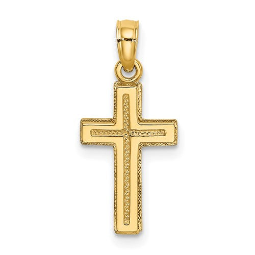 14k-2-d-polished-textured-cross-charm-SolomonJeweler-Wichita-KS-CustomJewelry