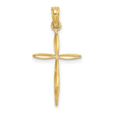 14K gold cross charm with tapered ends, designed as a pendant for necklaces, from Solomon Jewelers.