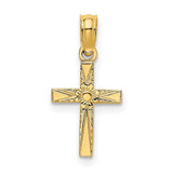 14k-polished-and-engraved-mini-cross-w-flower-charm-SolomonJeweler-Wichita-KS-CustomJewelry