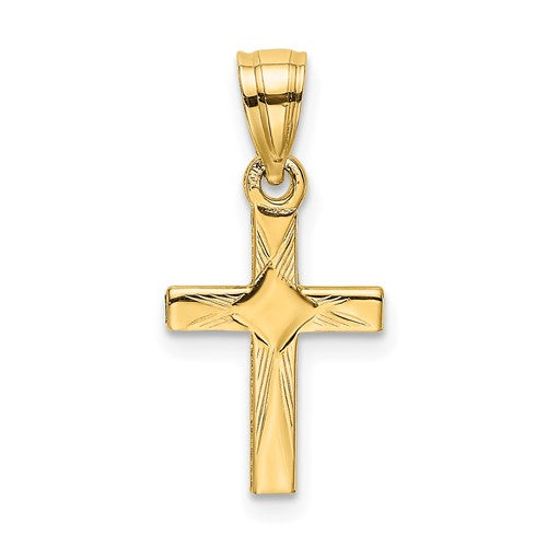 14k-diamond-shape-center-mini-cross-charm-SolomonJeweler-Wichita-KS-CustomJewelry