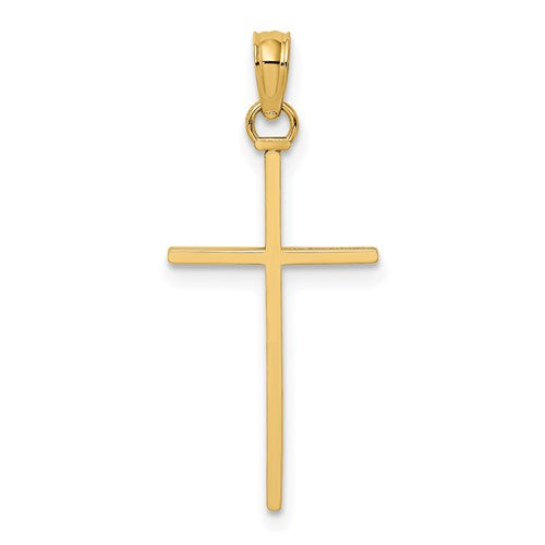 14K gold 3D and polished stick cross charm pendant, detailed religious jewelry piece from Solomon Jewelers.